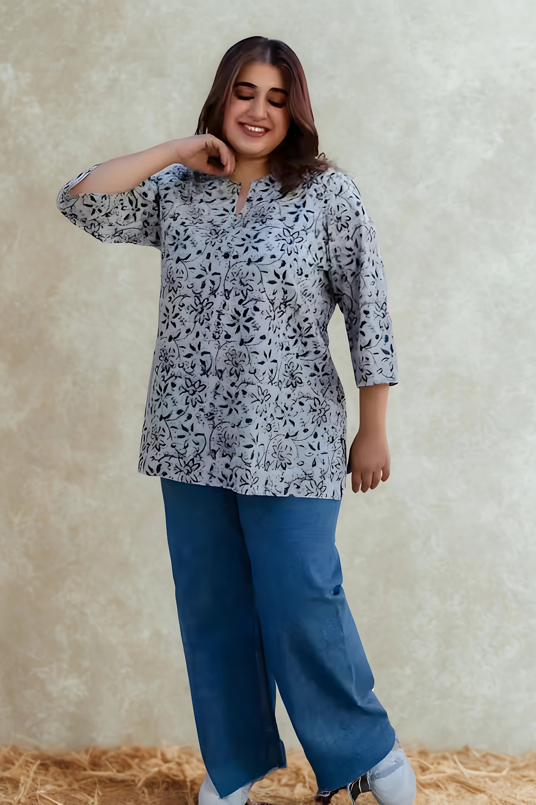 Jaipuri Floral Charm Short Kurti